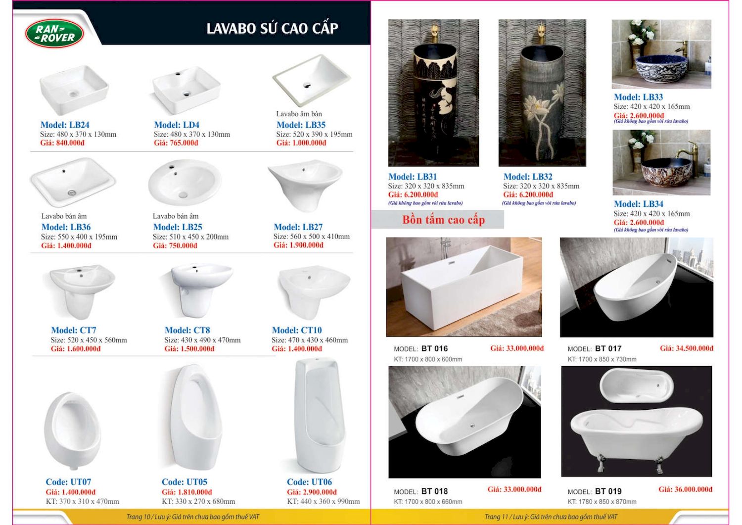 Thiết bị vệ sinh RANROVER Catalogue và Bảng giá mới nhất /Page 6